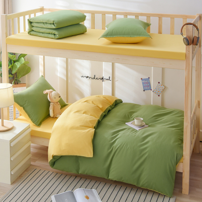 Juego de tres piezas de algodón de color puro, juego de cuatro piezas, dormitorio de estudiantes, cama individual, sábana de algodón, funda de edredón, universal para todas las estaciones