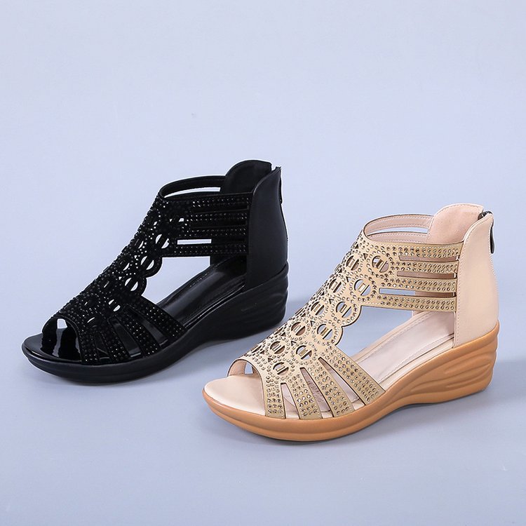 Fashionable sandals with zipper wedge heel for leisure with…