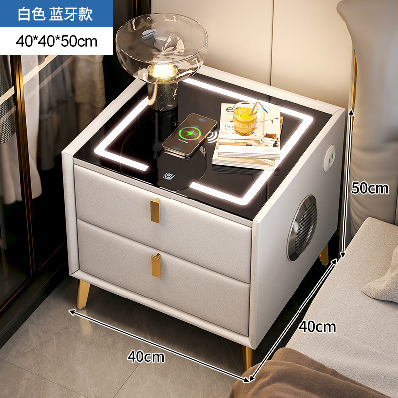 Mesita de noche inteligente, madera maciza simple moderna, lujo ligero, celebridad de Internet, carga inalámbrica simple, gabinete del dormitorio principal, hogar de lujo ligero