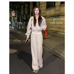深圳南油盐系套装女2025秋新款长袖连帽卫衣高腰阔腿裤跑步两件套