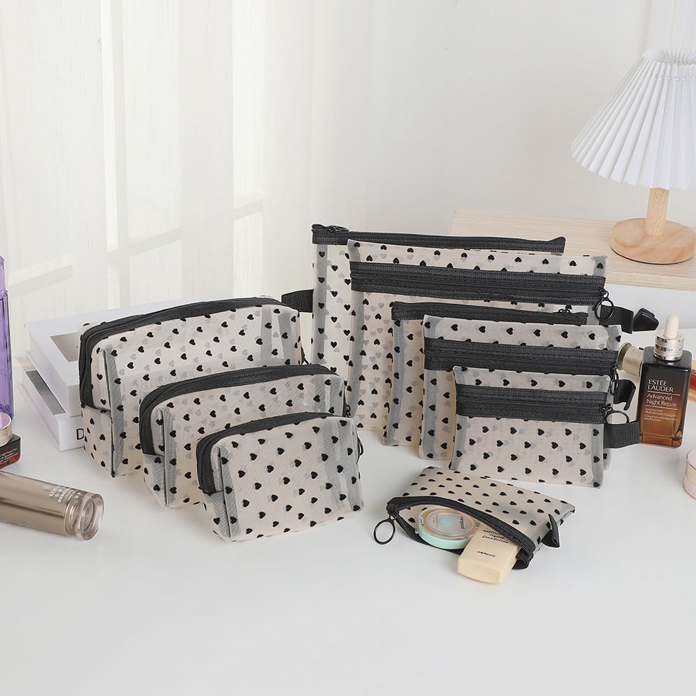 새로운 휴대용 사랑 메쉬 화장품 가방, 멀티 스타일 립스틱 터치업 카드 가방, 휴대용 화장품 가방 도매