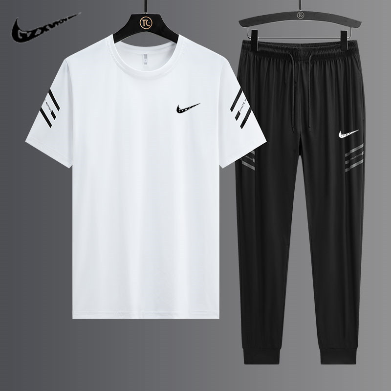 Summer Thin Breathable Sportswear Men's Casual Loose Cool Quick-Drying Suit Men's Elastic Ice Silk Two-Piece Set Summer Thin Breathable Sportswear Men's Casual Loose Cool Quick-Drying Suit Men's Elastic Ice Silk Two-Piece Set