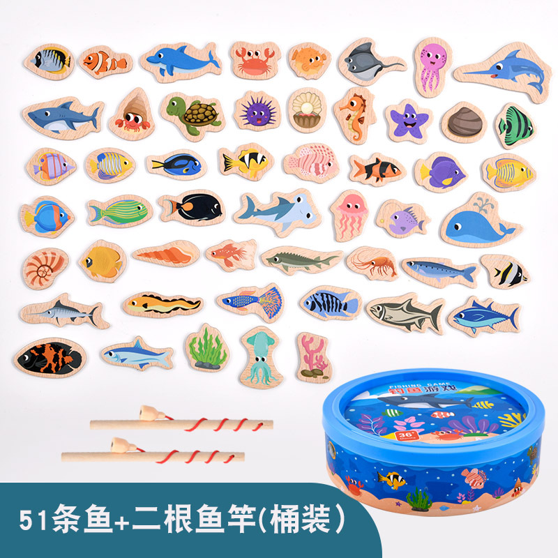 51 peces + 2 cañas de pescar (barril)