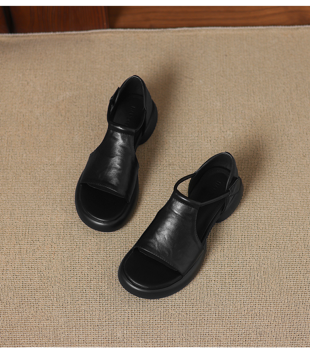 Sandal nữ quai chữ T đế dày, dán Magic Stig, form rộng thoải mái — màu nâu chi tiết 13