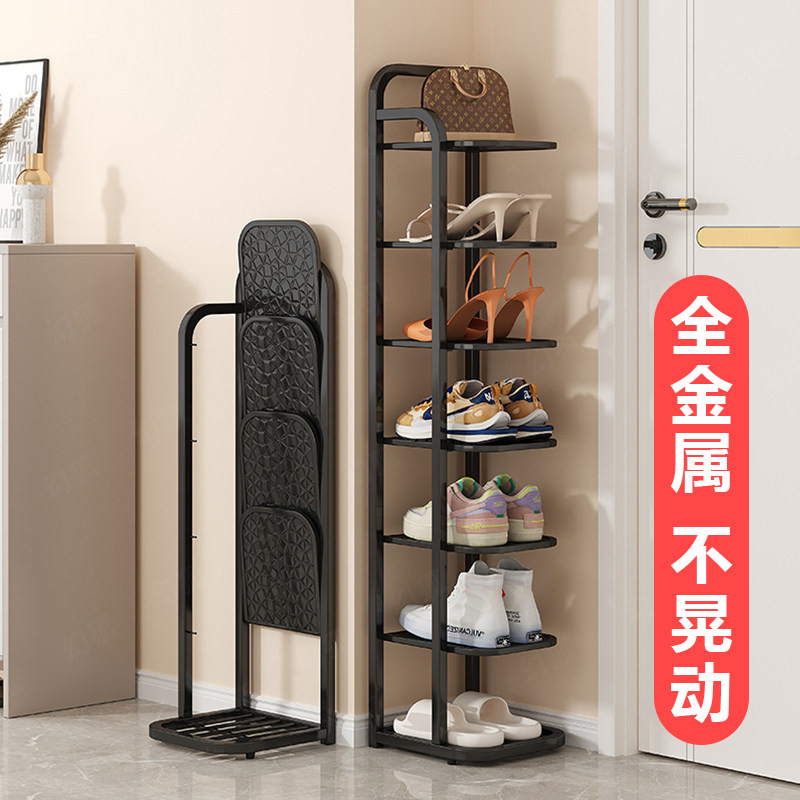 Porta de zapatos simple multicapa estrecha de hierro forjado almacenamiento estante de artículos de alquiler vivienda dormitorio pequeño estante de zapatos interior