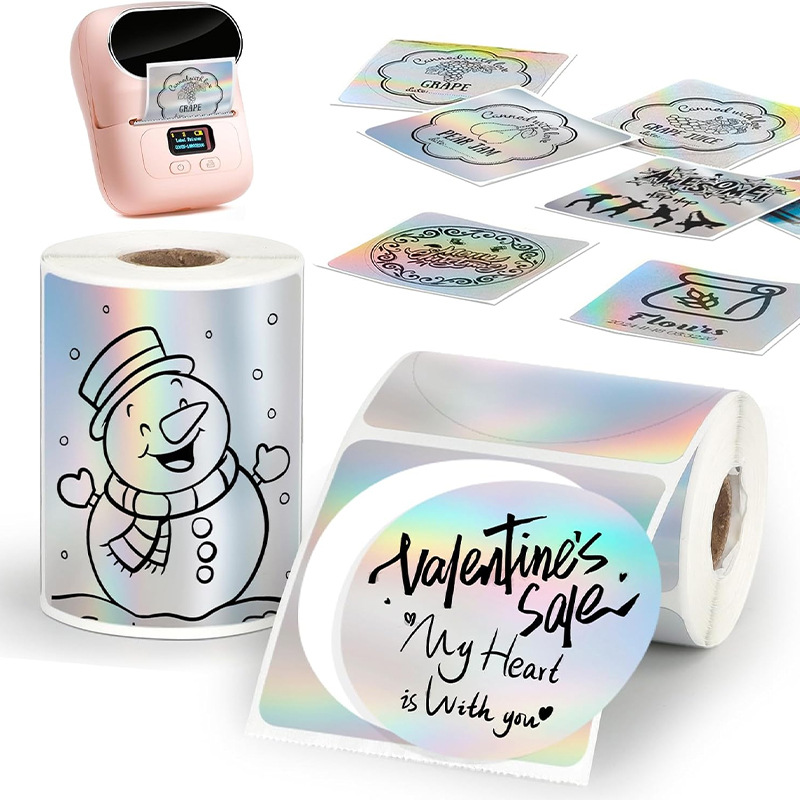 Etiqueta de plata láser térmica transfronteriza de Amazon Etiqueta adhesiva de sellado Etiqueta reflectante Etiqueta adhesiva impermeable holográfica Personalización image 4