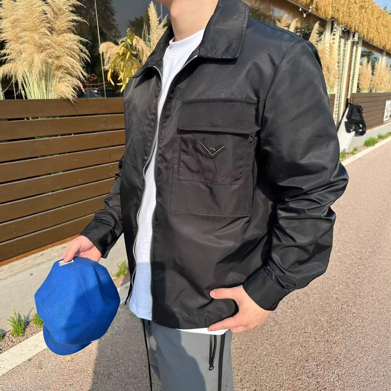 In-Stock Correct Version High-Quality P Brand New Triangle Logo Zipper Jacket Loose Version Couple Style