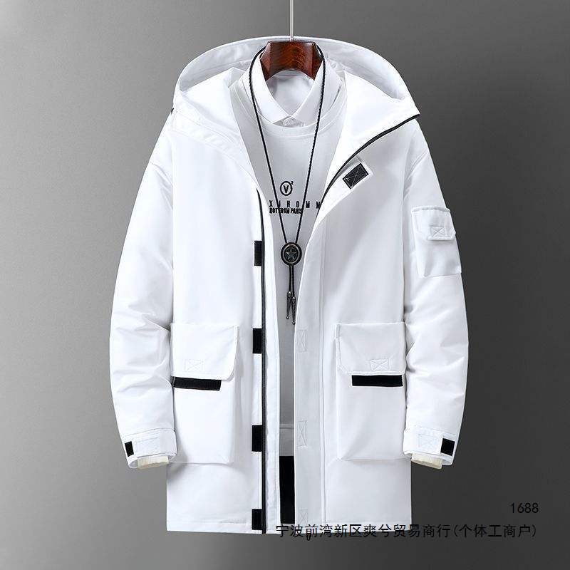New winter men's workwear down jacket, mid-length, warm, Korean style, thickened, hooded, trendy couple's coat for men