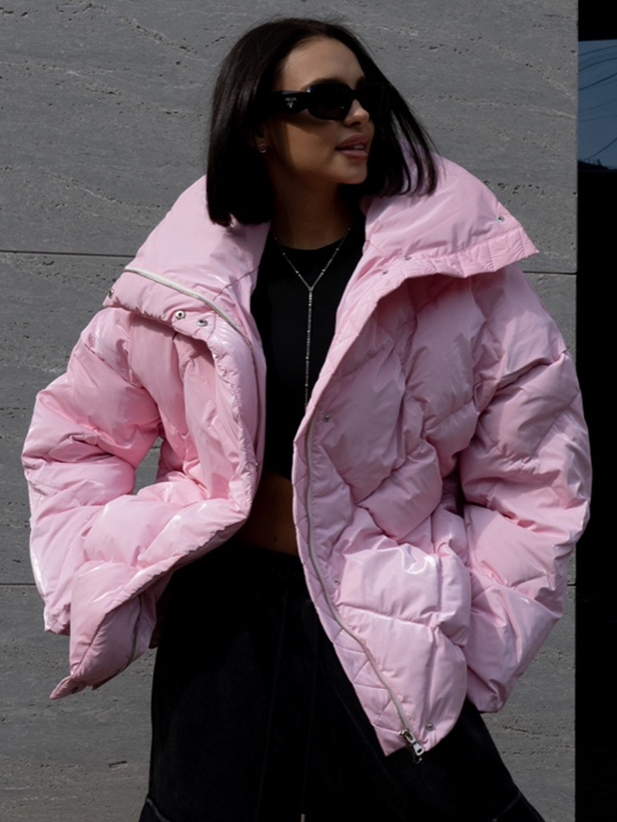 Chaqueta de algodón rombo transfronteriza Europa y América 2025 otoño e invierno nuevo estilo chaqueta suelta chaqueta de algodón de solapa brillante mate chaqueta casual