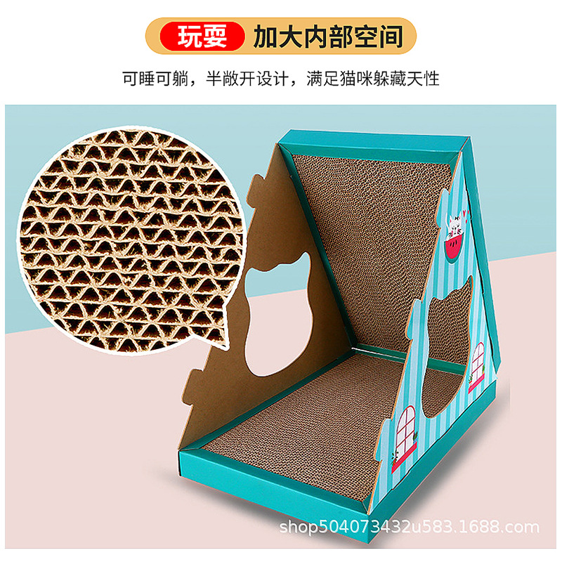 Artículos para mascotas, casa triangular para gatos, nido para gatos de papel corrugado, caja vertical de papel, juguete, rascador para gatos que no desprende pelusa, estructura para trepar para gatos image 4