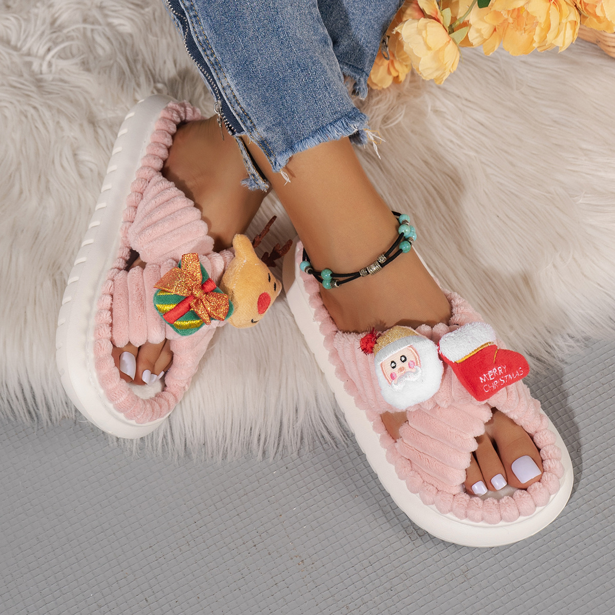 Damen Plüsch Slip-On Herbst Outdoor Warm Maschinenwaschbare Hausschuhe_voghion.com