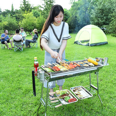 Outdoor foldable portable barbecue grill, home large stainless steel barbecue furnace camping barbecue grill