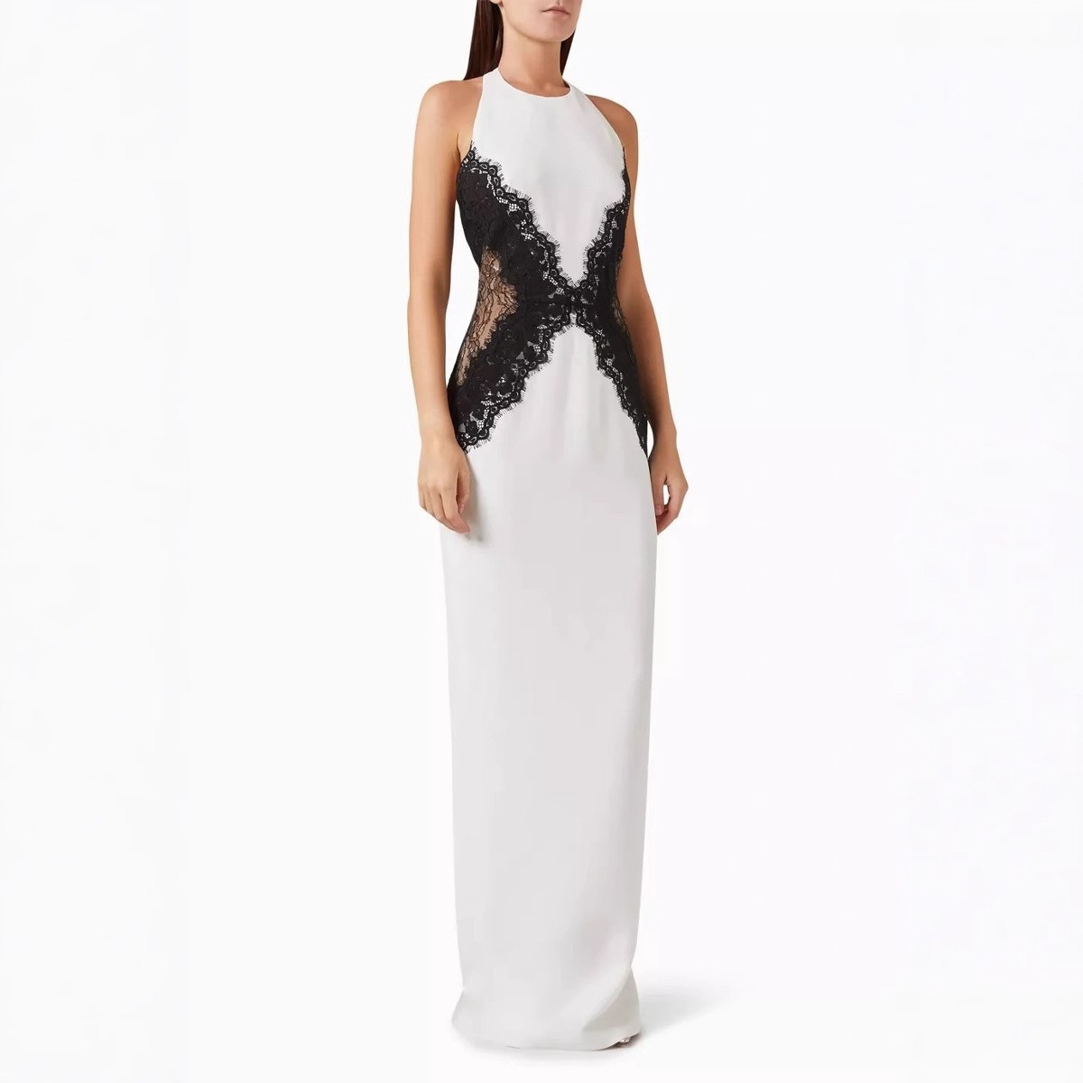 Women's Sexy Lace Panel Hollow Out Halter Backless High Slit Bodycon Maxi Dress – Elegant Summer Gown 2026_ecoleips.com