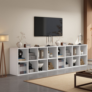 Household Integrated Floor-Standing Lattice Bookshelf TV Cabinet Storage Rack Low Bookcase Living Room Wall Combination Simple Storage Cabinet