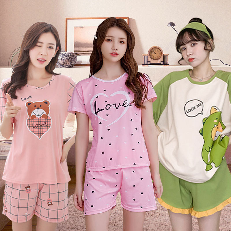 Clearance of Discontinued Sizes: Summer Women's Pajamas, Round Neck, Thin Short-Sleeve Top and Shorts, Cute Cartoon Design, Age-Reducing Loungewear Set for Girls Clearance of Discontinued Sizes: Summer Women's Pajamas, Round Neck, Thin Short-Sleeve Top and Shorts, Cute Cartoon Design, Age-Reducing Loungewear Set for Girls