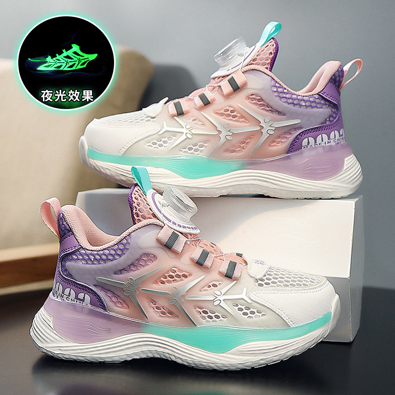 Zapatos para niños malla de verano transpirable 2025 nuevos zapatos deportivos para niños de una sola malla botones giratorios de suela suave para niños grandes