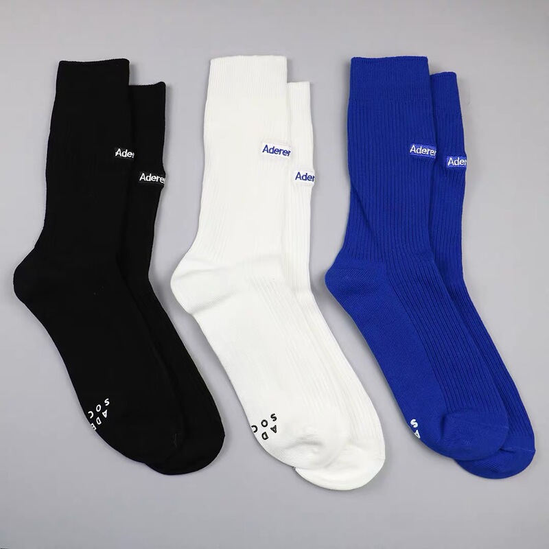 ADER Basic Black Blue White Double Needle Small Standard Stockings Korean Fashion Brand Designer Simple Spring and Summer Socks for Men and Women