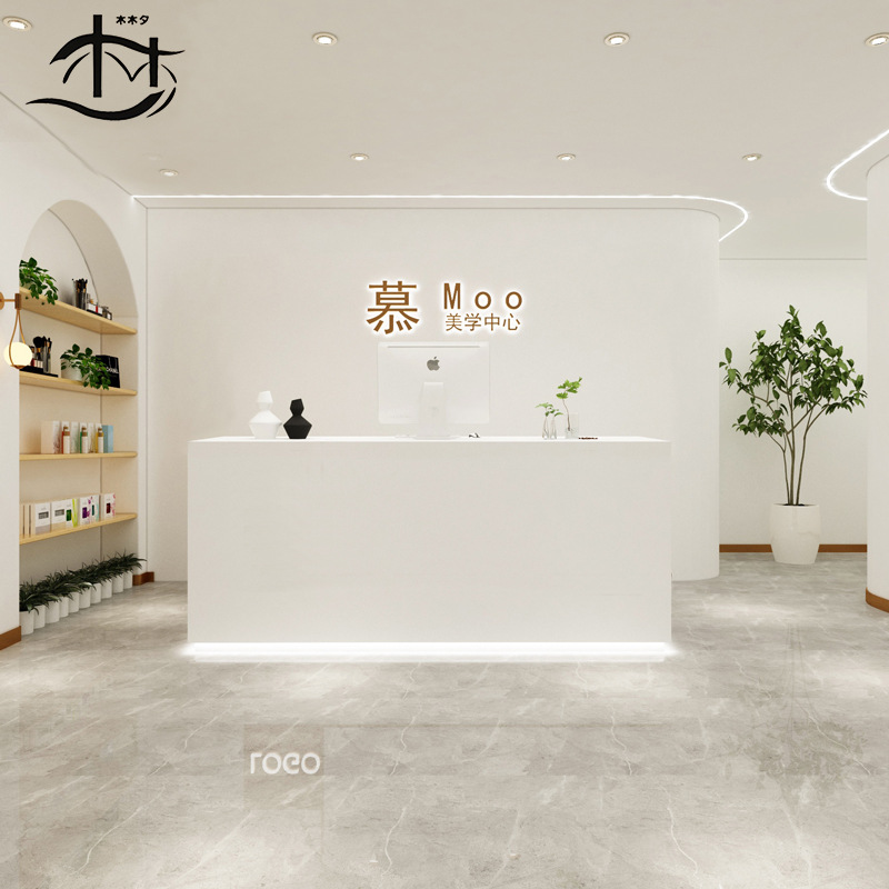 轻奢亚光白色烤漆简约收银台服装店网红公司前台接待台美容院吧台