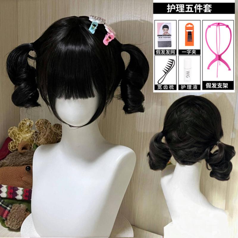 假发女自然无痕甜心可爱时尚修脸lolita双马尾罗马卷JK短发全头套|undefined