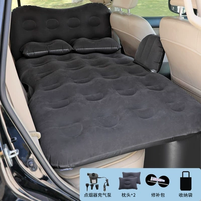 Car inflatable mattress car rear seat trunk car rear row sleeping flocking car travel bed air cushion bed (Vehicle-mounted inflatable bed) - honeycomb-head-protection-flocking-black