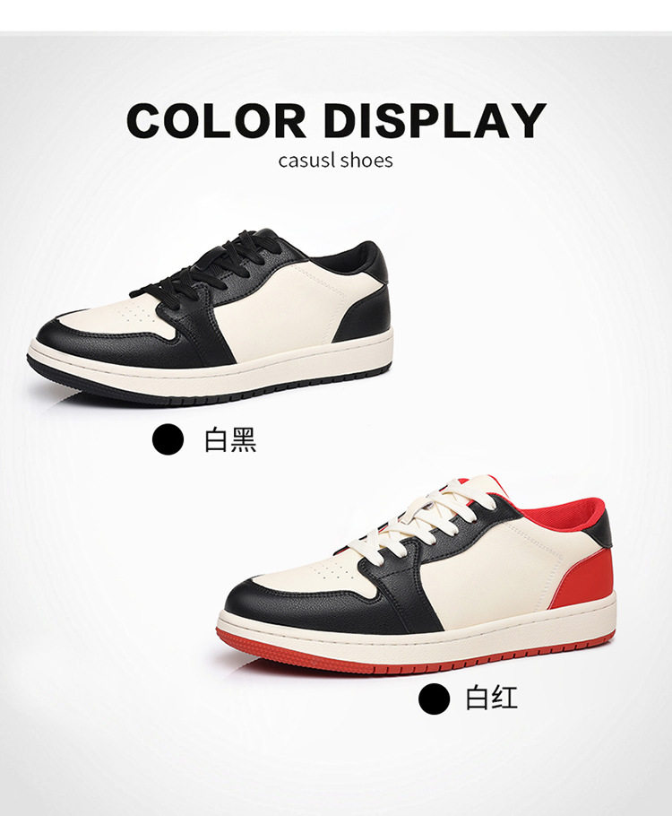 Giày sneaker nam da bò thoáng khí, đế bệt, dây buộc phía trước — 88055 Đen đỏ (da bò), 88055 đen và trắng (da bò) chi tiết 5