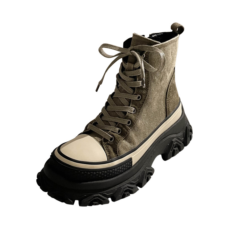 Luji – chaussures montantes en toile de denim pour femmes, véritable station européenne, nouvelles bottes Martin à semelles épaisses, bottes courtes de niche, printemps 2024_voghion.com