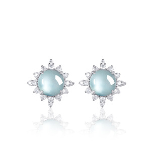 Natural A goods jade blue water snowflake earrings ice jade stone S925 silver inlaid fashion high-end women's earrings wholesale