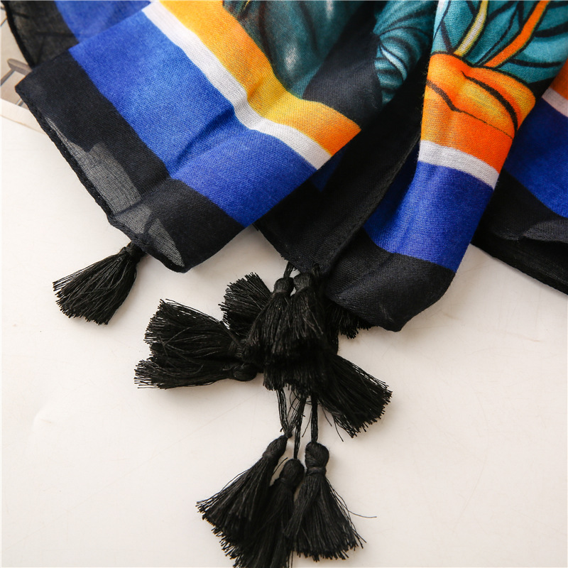 Ethnic Blue-yellow Contrast Color Big Leaves Shawl Wholesale Nihaojewelry display picture 9