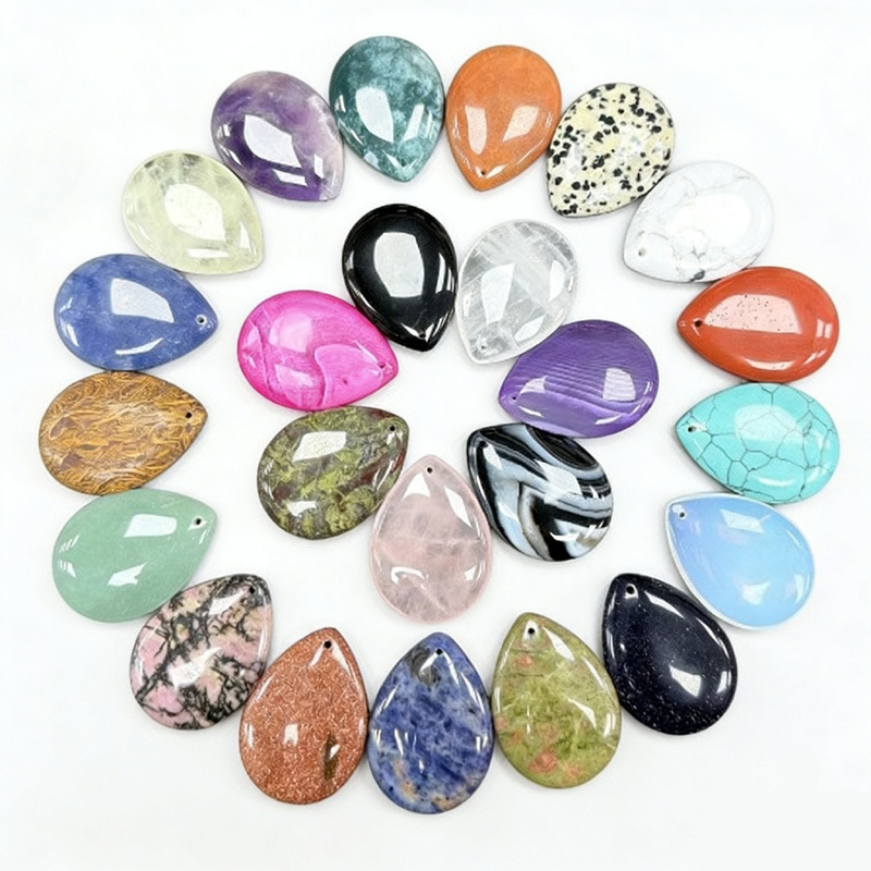 Cross-Border Hot-Selling 30X40Mm Water Drop Pendant Natural Stone Agate Amethyst Pendant DIY Jewelry Accessories Wholesale
