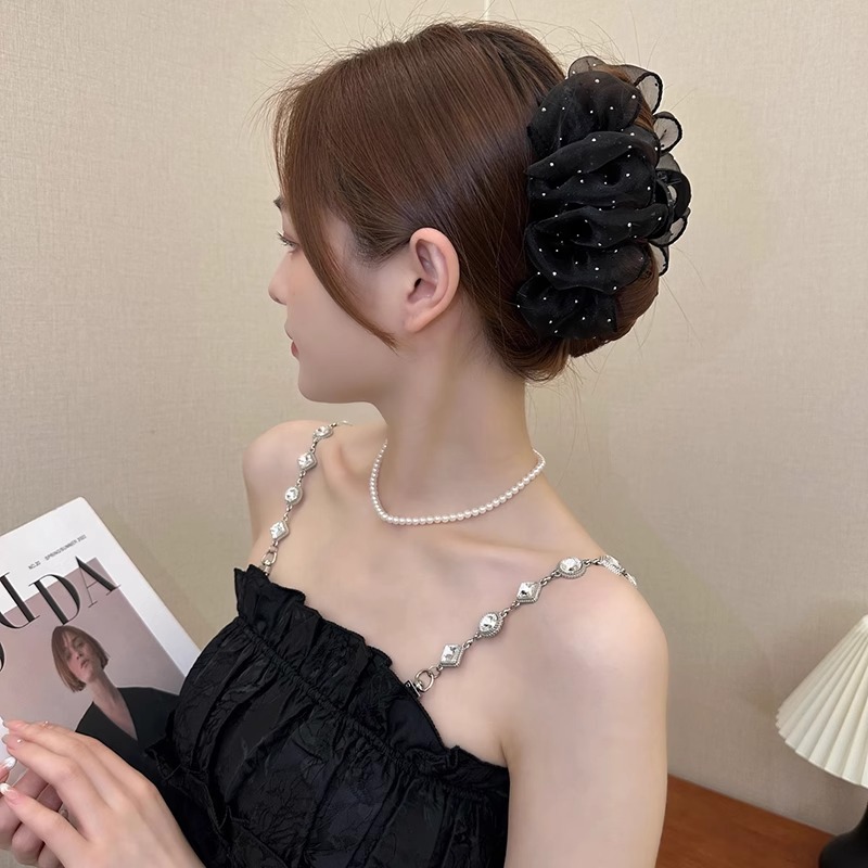 Punto de onda negro abrazadera de cabello de arco detrás de la cabeza abrazadera de cabello de alta calidad para mujeres 2025 nuevo abrazadera de tiburón cabello grande