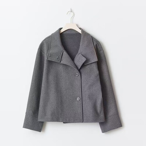 Autumn and winter new European and American cross-border foreign trade wholesale retro commuting simple casual all-matching stand-collar and breasted woolen coat