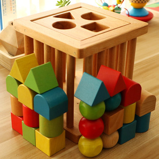Montessori infant geometric shape cognitive pairing porous building block box large particle color early education 1-3 years old
