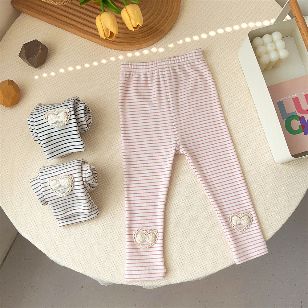 女童打底褲春秋款新生嬰兒彈力修身九分褲女寶寶公主條紋百搭褲子