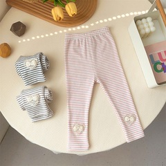 女童打底褲春秋款新生嬰兒彈力修身九分褲女寶寶公主條紋百搭褲子