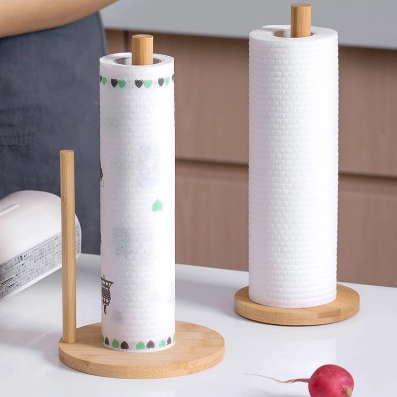 Soporte para toallas de cocina, toallitas perezosas de madera de acacia para el hogar, soporte de madera maciza, estante vertical de papel enrollado sin perforaciones creativo