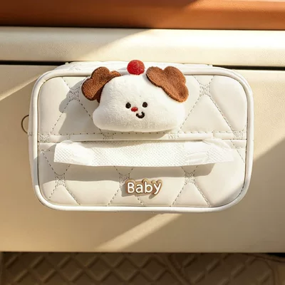 hanging car tissue box car — Car tissue box/set - cloud-puppy-beige-diamond-pattern-glove-box-tissue-box