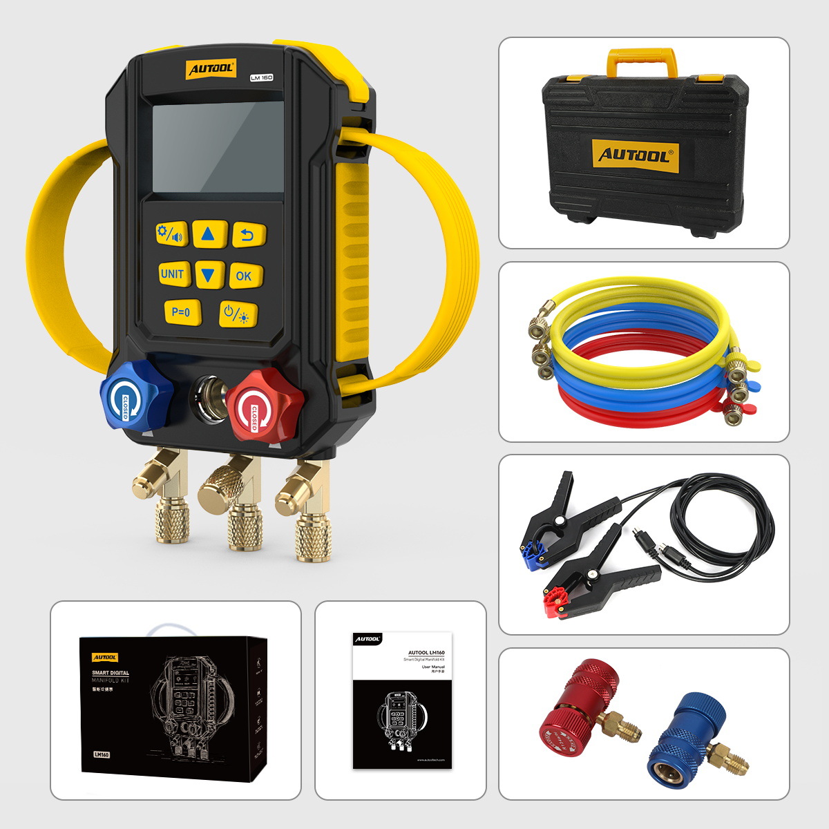 AUTOOL LM160 automóvil pantalla inteligente medidor de presión refrigerante aire acondicionado fluorómetro digital instrumento diagnóstico detección