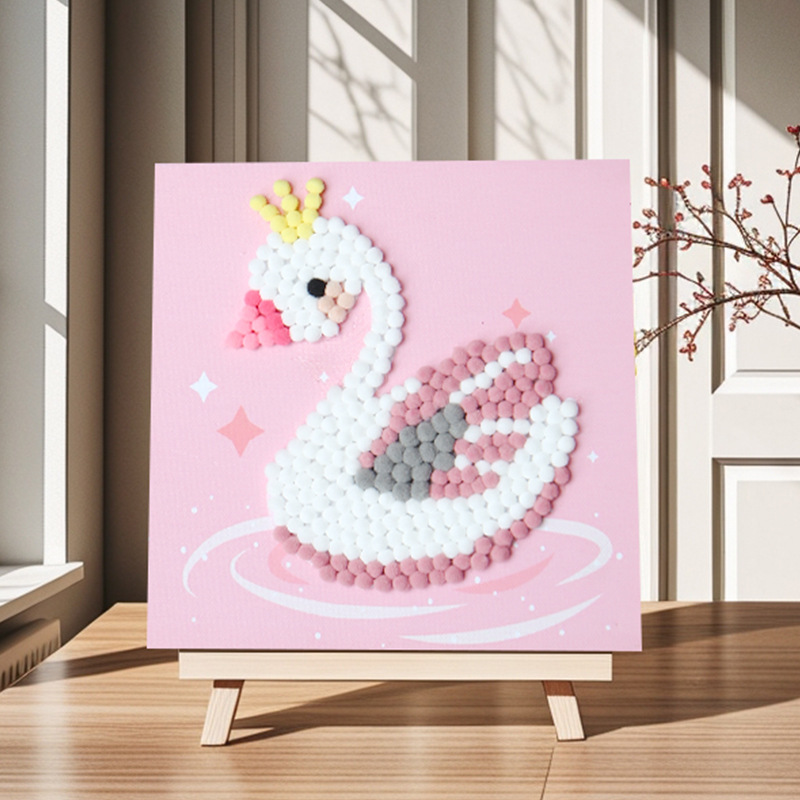 Pintura de bola de pelo Dibujos animados Niños creativos Pegatinas a mano Diy Material hecho a mano Paquete Marco estirado Pintura adhesiva Marco de madera maciza Pintura decorativa