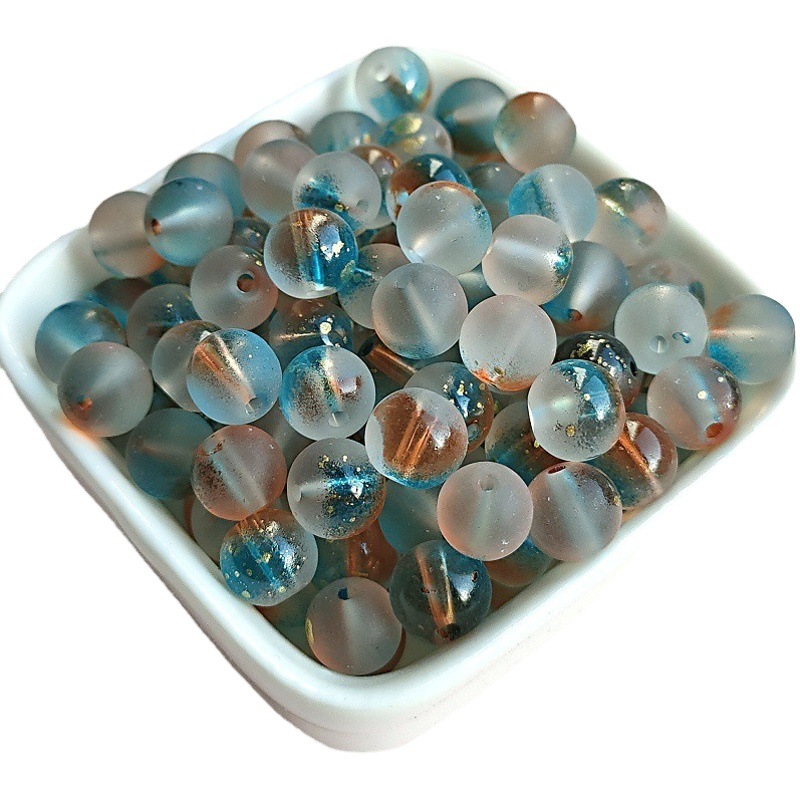 8/10mm agujero recto oro espolvoreado esmerilado cuentas redondas pulsera hecha a mano collar de cuentas de vidrio accesorios antiguos