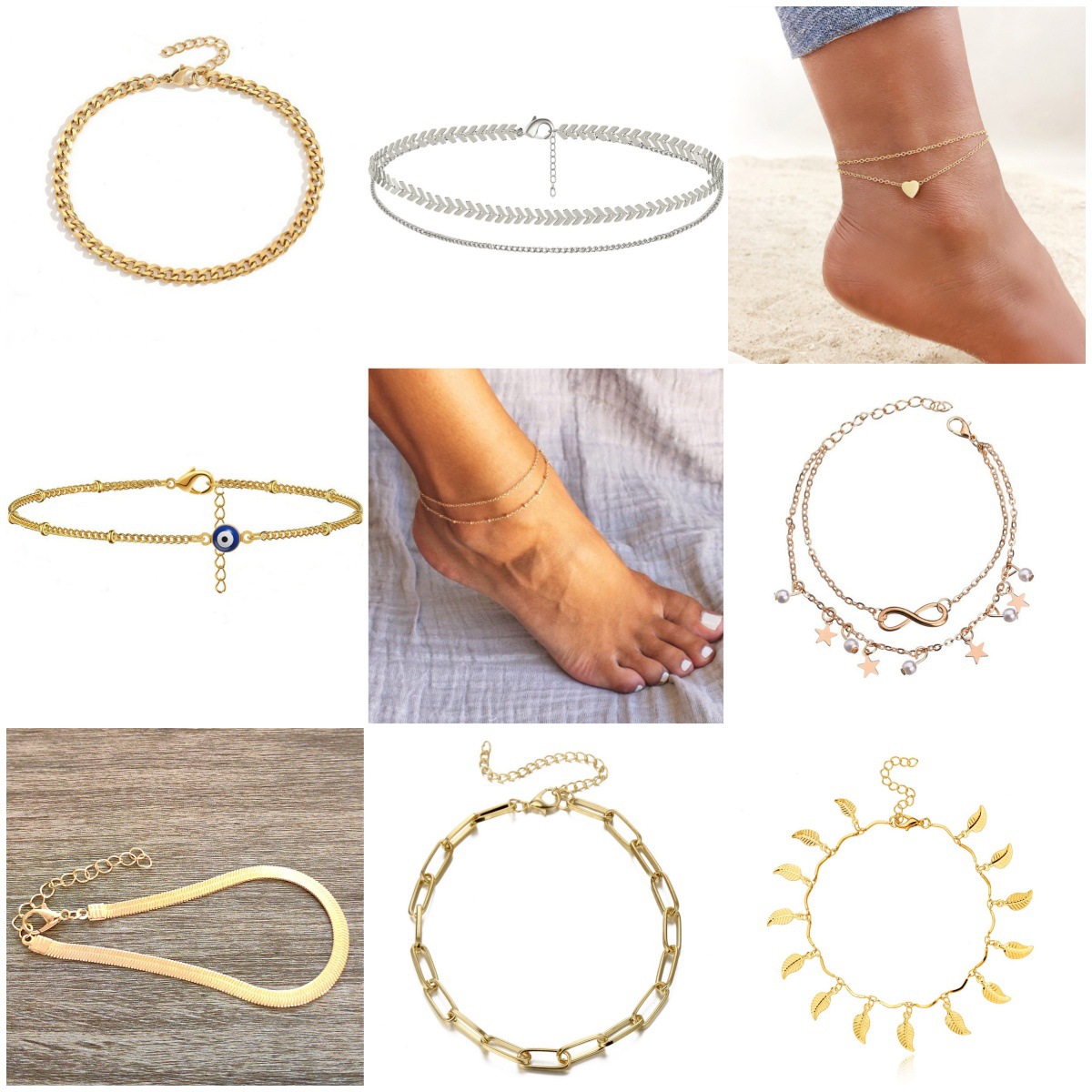 Cross-border fashion jewelry Bohemian women's versatile summer double-layer alloy fishbone chain adjustable beach anklet