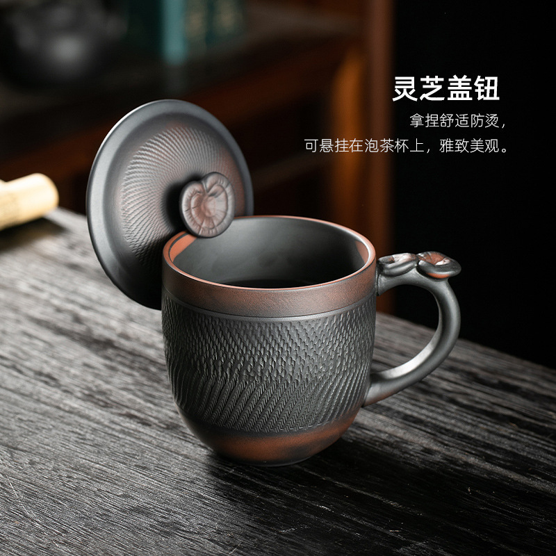 紫陶茶杯男個人専用事務室茶水分離泡杯蓋付き陶磁器パーマ防止マグカップ|undefined