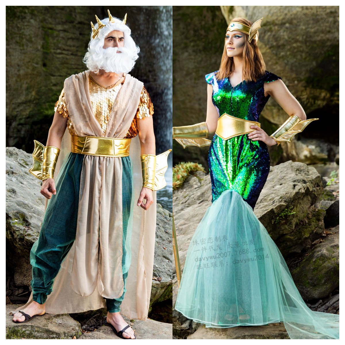 Zhumi Love Halloween New Couple Mermaid Cleopatra Pharaoh Costume Queen Queen War God Performance Costume