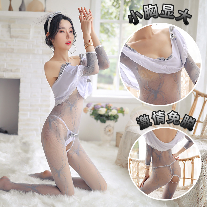 Sexy lingerie gray mesh silk dress rose lace nightdress European and American sexy foreign trade pajamas one-piece delivery 6041 Sexy lingerie gray mesh silk dress rose lace nightdress European and American sexy foreign trade pajamas one-piece delivery 6041