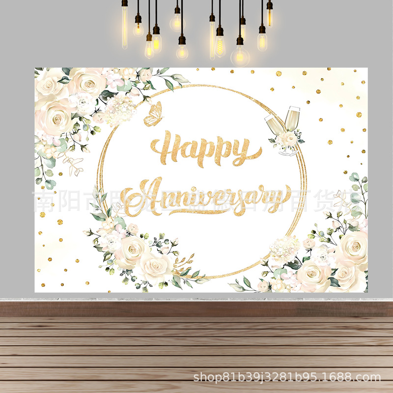 Cross-border elegant white rose anniversary Happy background banner wedding birthday party studio background cloth Cross-border elegant white rose anniversary Happy background banner wedding birthday party studio background cloth