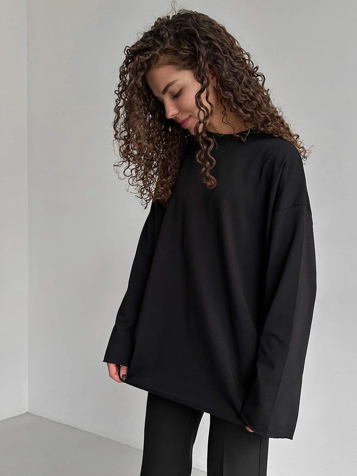Áo thun nữ cotton 100% cổ tròn tay dài form rộng màu trơn — Màu cà phê, Màu hồng, Màu mơ, Màu trắng chi tiết 7