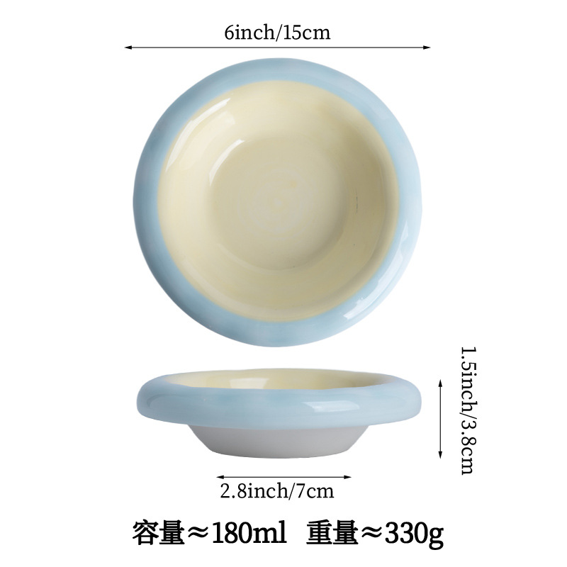 두두 고양이 그릇 파란색과 노란색