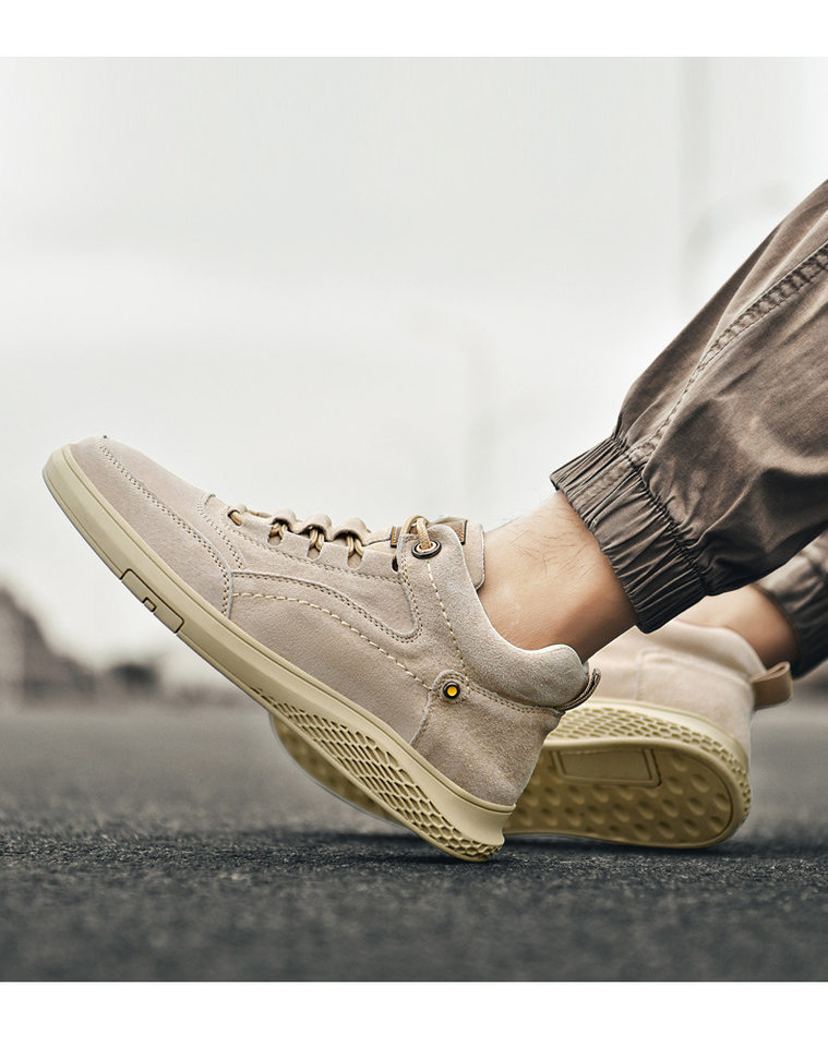 Giày sneaker nam cao cổ da thật thoáng khí đế bằng thời trang dễ phối đồ — Màu cát 983, Màu nâu 983 chi tiết 14