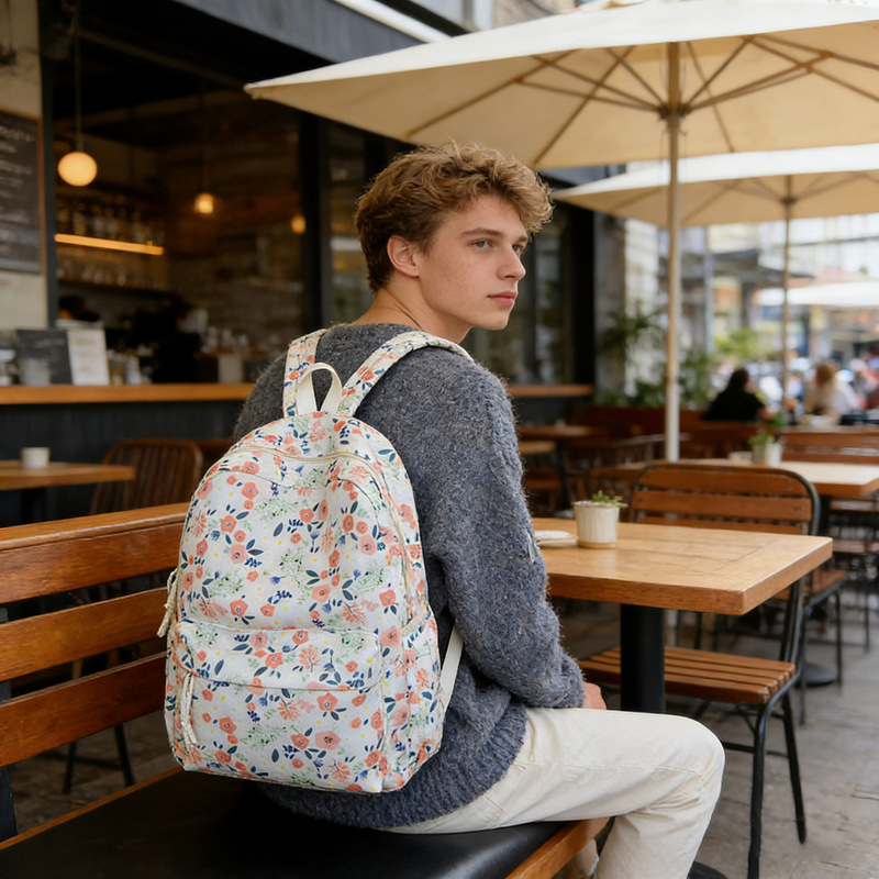 European and American Fashion Retro Corduroy Floral Backpack, Large Capacity American-Style Student Printed Backpack Wholesale