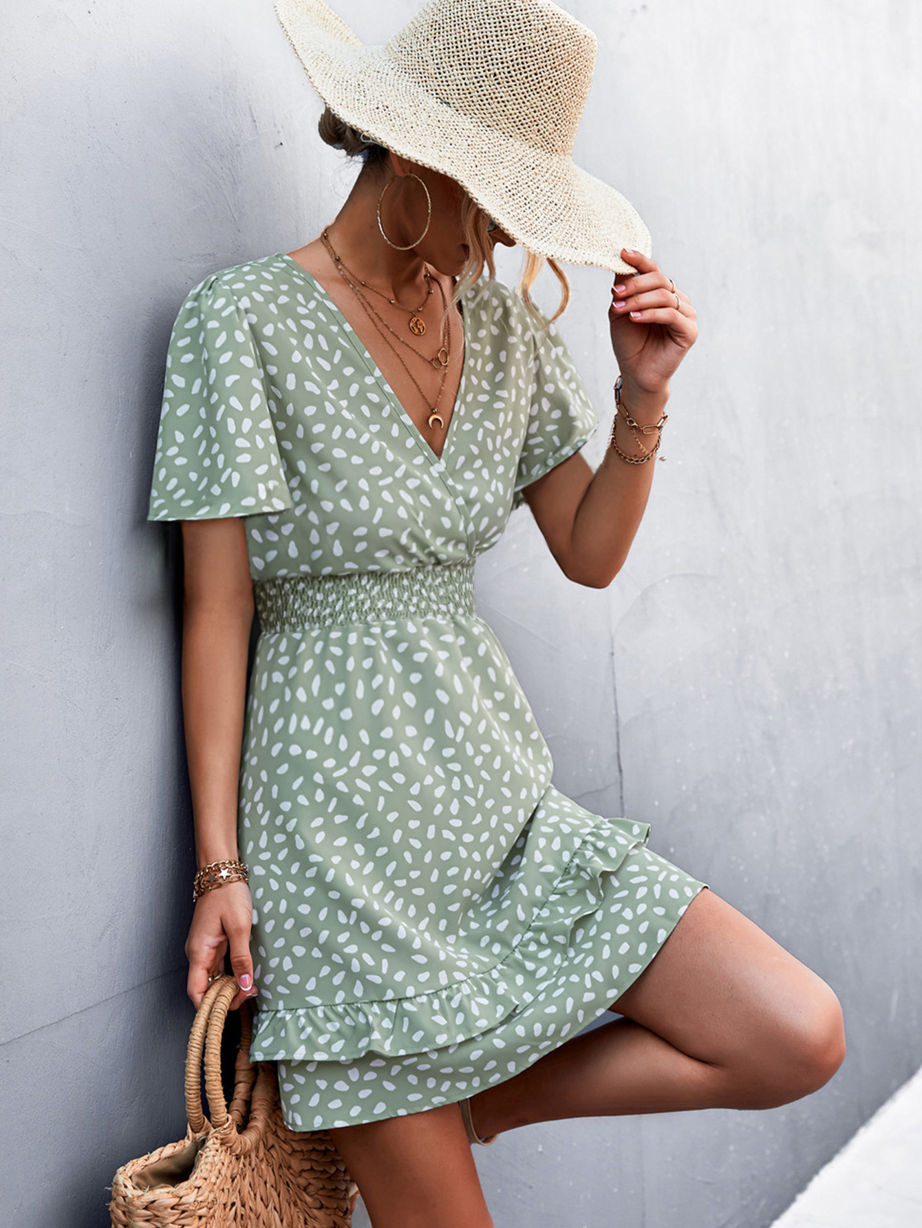 Elegant Women's V-neck Wrap Dress With Ruffle Sleeves For Summer_voghion.com