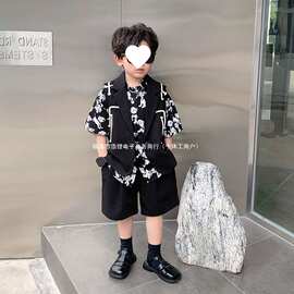男童马甲夏季新款儿童洋气坎肩宝宝薄款帅气套装男童装走秀表演服